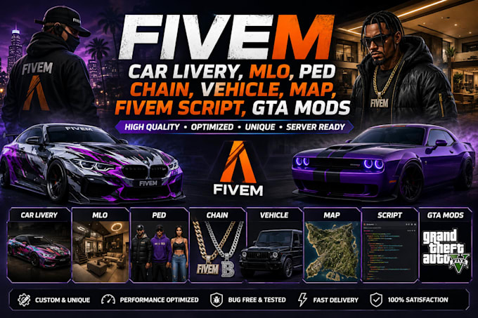 do fivem car livery, mlo, fivem ped, chain, vehicle, map, fivem script, gta mods