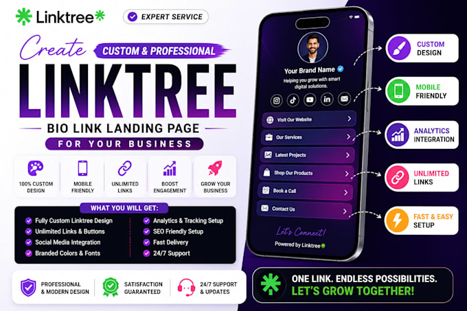 create customize proffesional linktree bio link landing page for your business