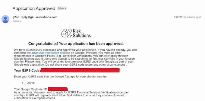 help with google g2 financial services verification