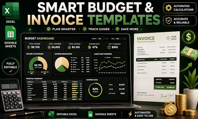 design editable excel google sheets budget invoice tracker template
