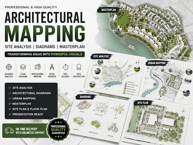 create architectural mapping, site analysis, and masterplan