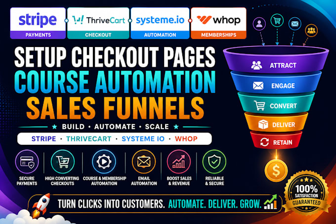 setup stripe thrivecart systeme io whop checkout page course automation funnels
