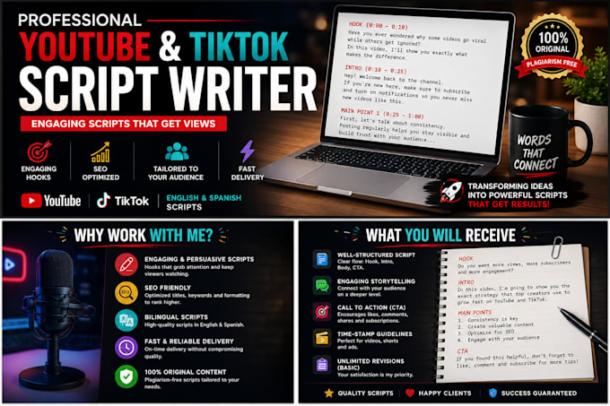 write engaging youtube and tiktok video scripts