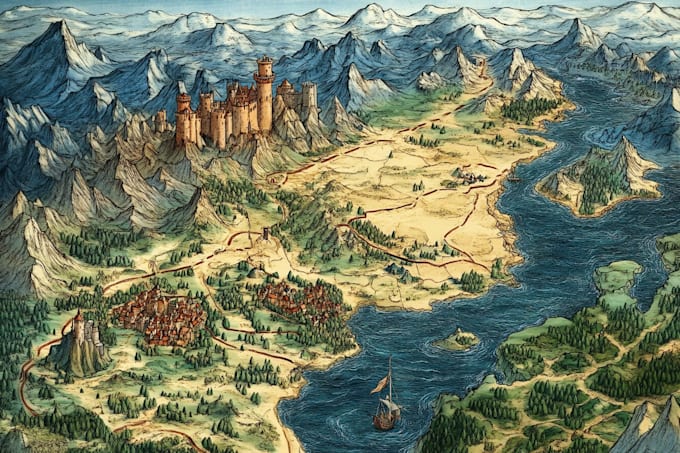 fantasy map, map, illustration, isometric map