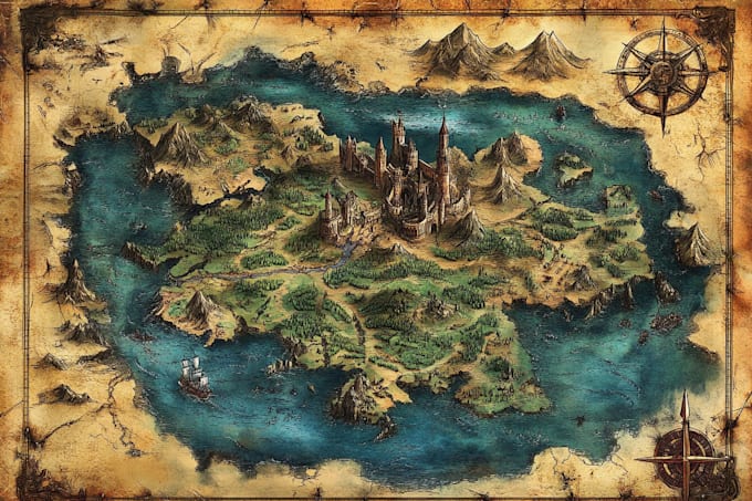 fantasy map, map, illustration, isometric map, map drawing,