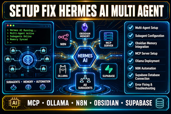 setup fix hermes ai multi agent subagent obsidian memory n8n mcp ollama supabase