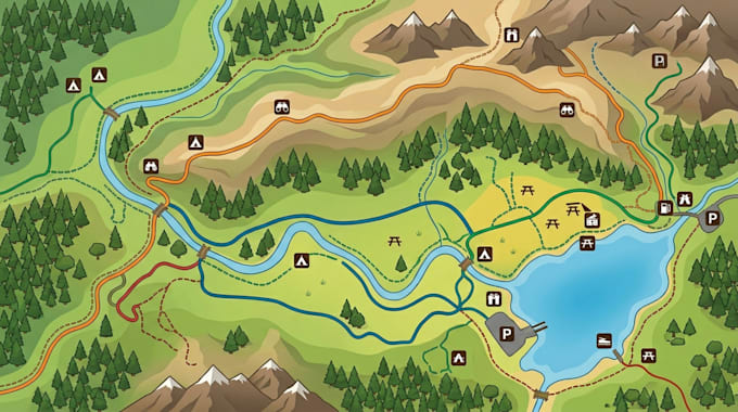 design trail map, hiking map, park map, outdoor recreation map and guide map