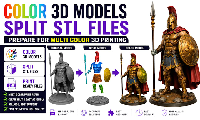 color 3d models, split stl files, and prepare models for multi color 3d printing