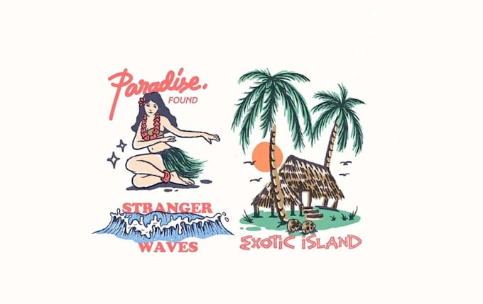 create vintage hand drawn beach logo and vector art