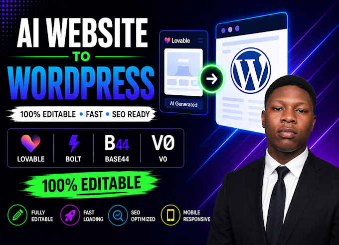 convert lovable bolt base44 or v0 ai website to editable wordpress