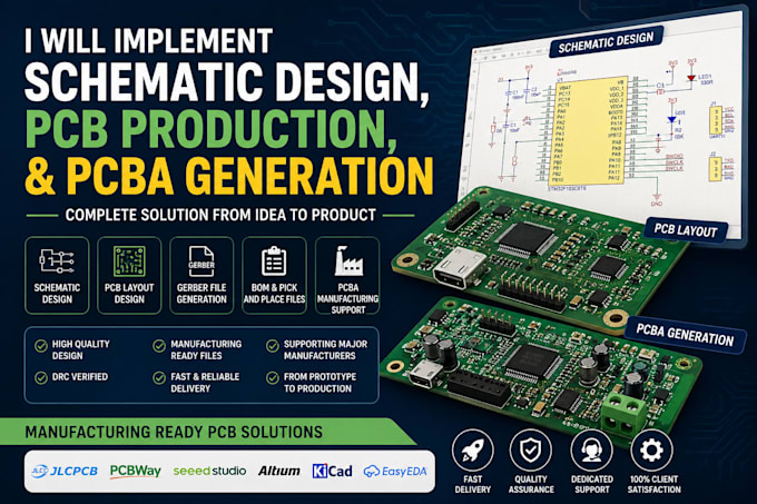 implement schematic design, pcb production, and pcba generation