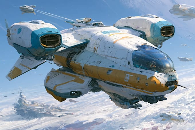 create sci fi illustrations of spaceships, ufos, or vehicles