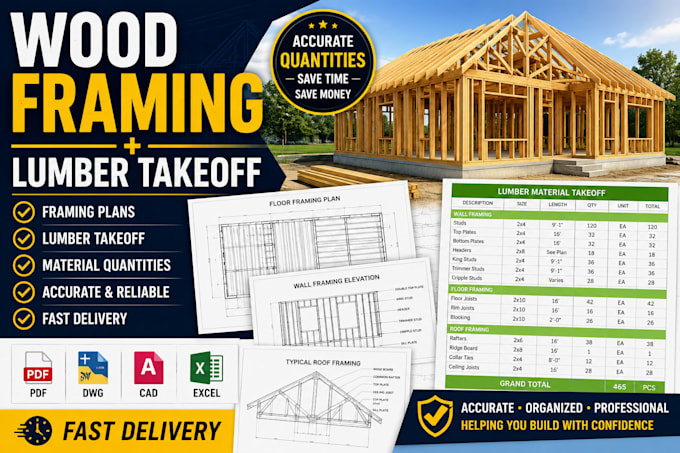 create wood framing plans and lumber material takeoff