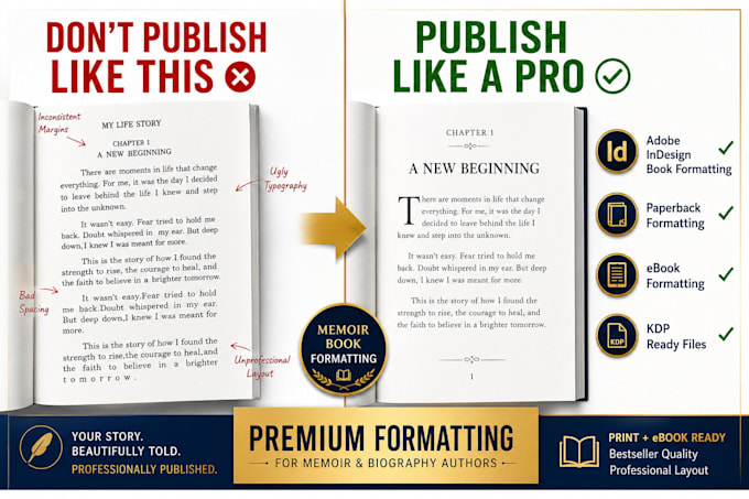 do memoir book formatting, indesign book formatting for book publishing