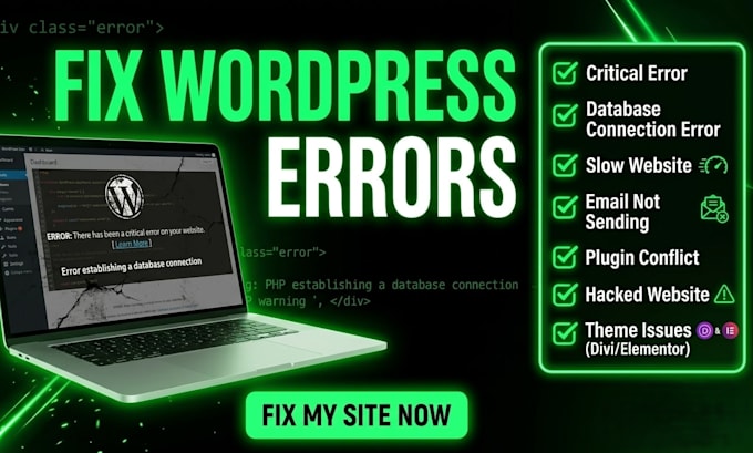 fix wordpress errors, white screen, 500 error, and critical bugs fast