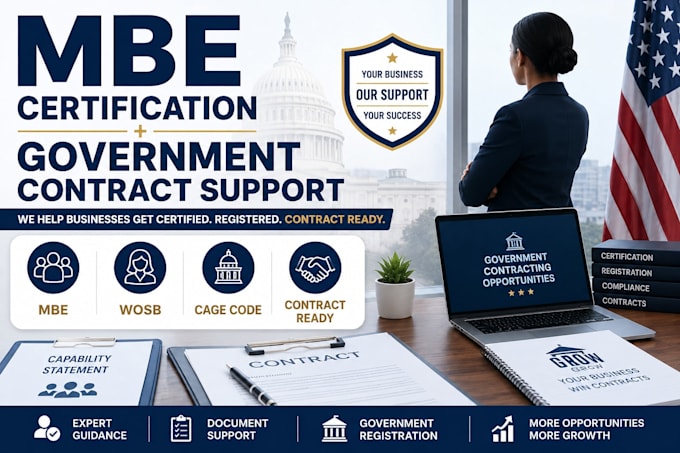 help with mbe certification, cage code, wosb, government contract setup