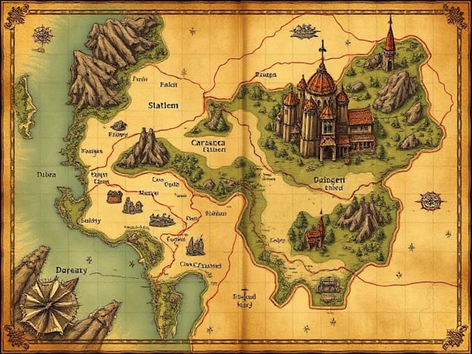 create detailed fantasy cartography game world maps