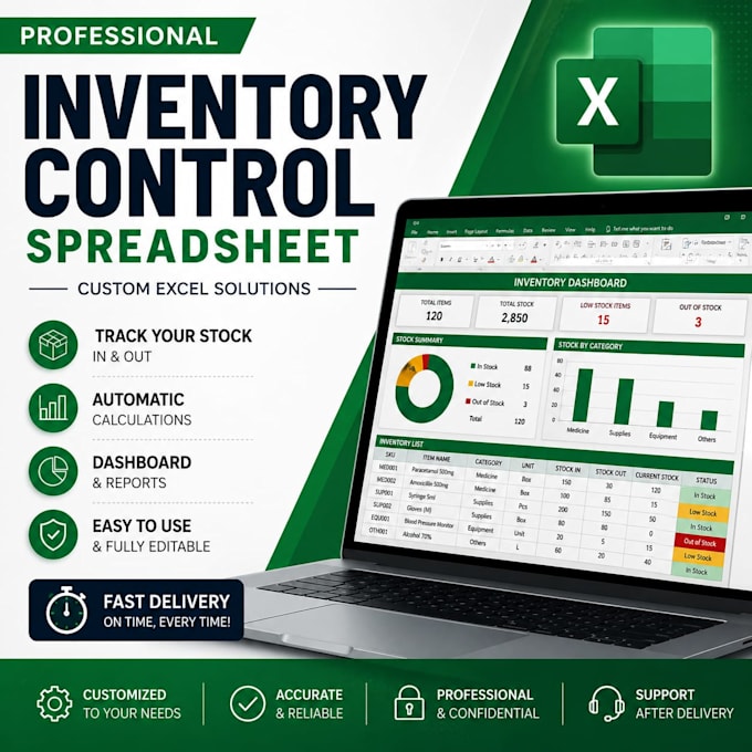 create a professional inventory control spreadsheet  in excel