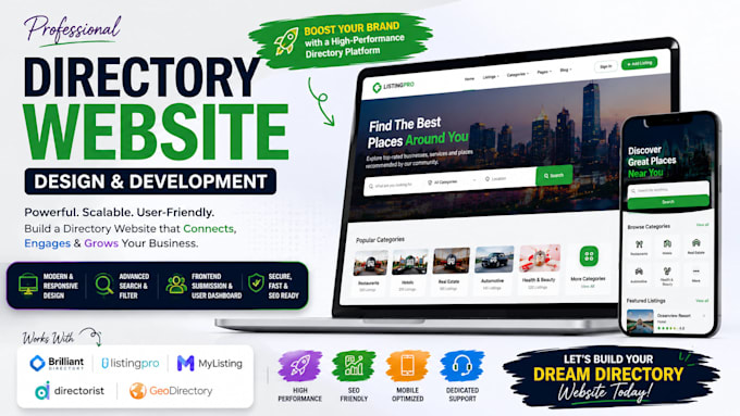 design directory website, business directory, brilliant directory, listingpro