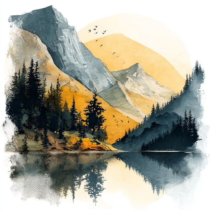 illustrate a watercolor landscape illustration