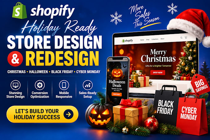 shopify store design redesign black friday christmas banner halloween design