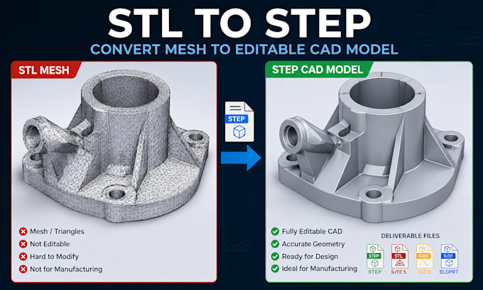 repair stl file, convert stl to step, mesh to editable cad model