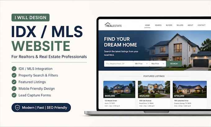 design realtor website with idx mls integration  property management website
