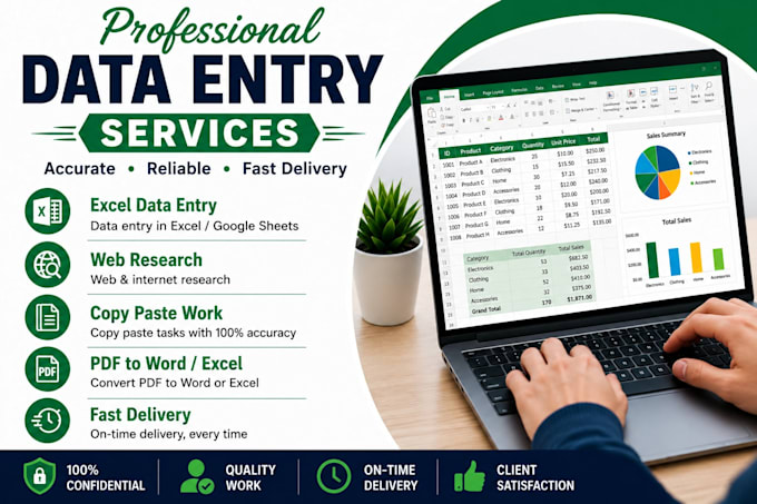 do accurate data entry, excel and copy paste work