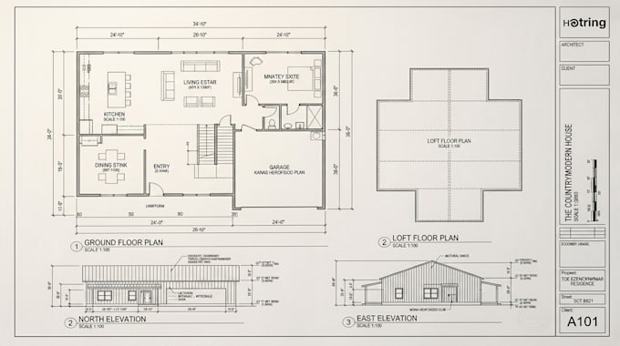 create professional barndominium 2d architectural drawing set for builders