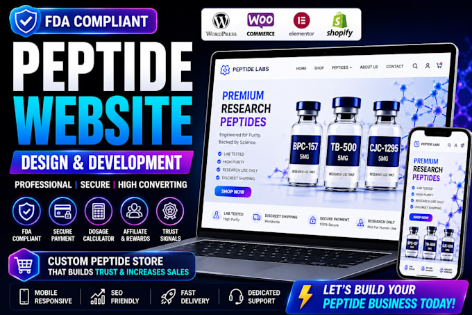 fda compliant, woocommerce peptide, label design, vial label, supplement store