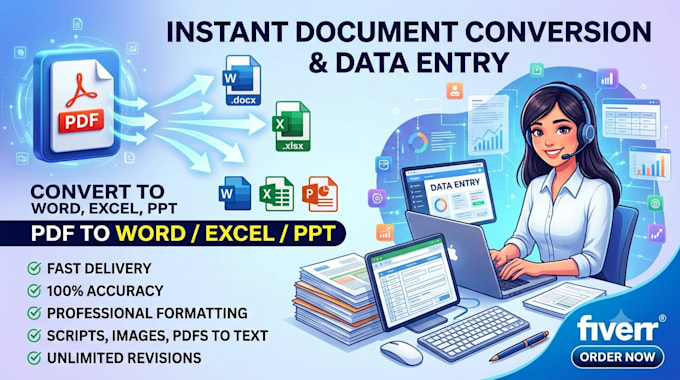 do data convert to pdf or to word and excel, ppt, data entry