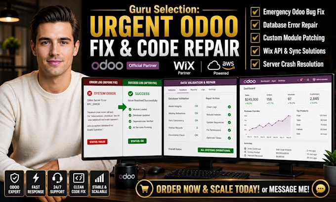 do odoo bug fix odoo developer database repair odoo customization