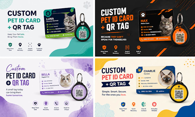design cat identity card with qr code tag