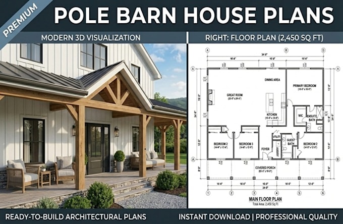 draw barndominium plans and pole barn house plan as your architect
