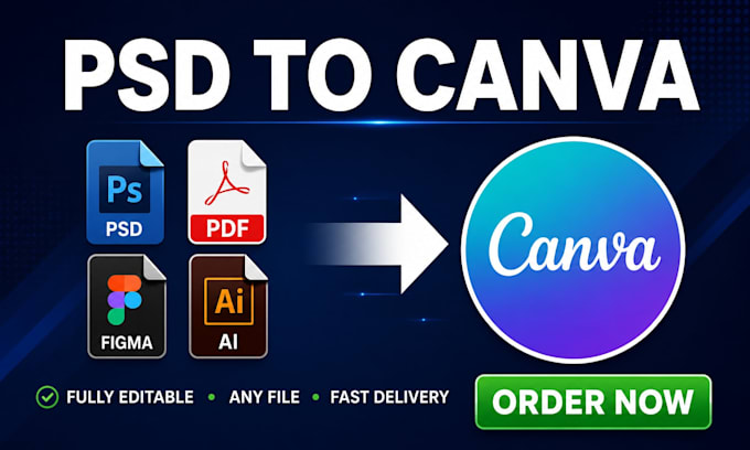 convert PSD, PDF, figma or any design file to canva editable template
