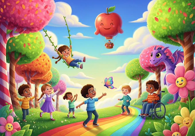 digitally paint colourful children book illustrations no ai