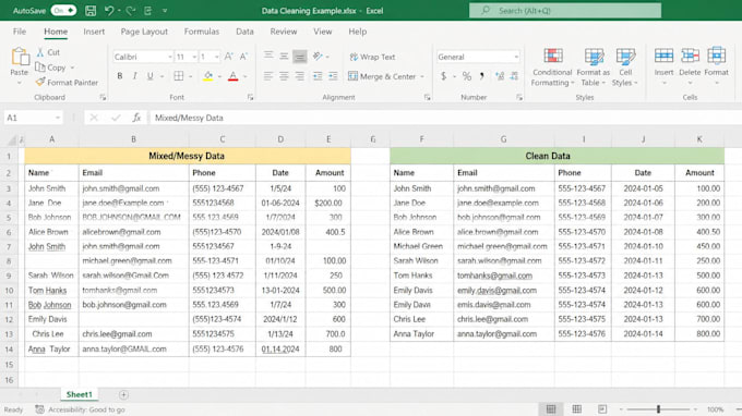 clean, format, merge, split excel data