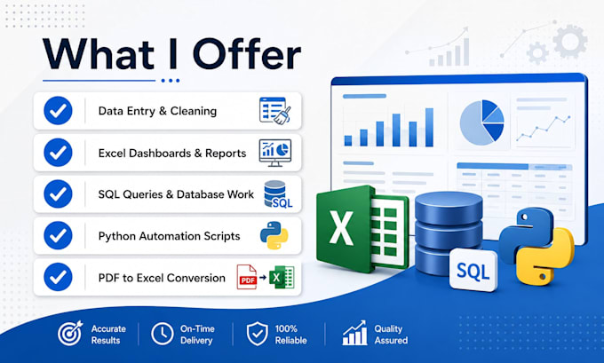 do excel data entry cleaning and sql python data tasks