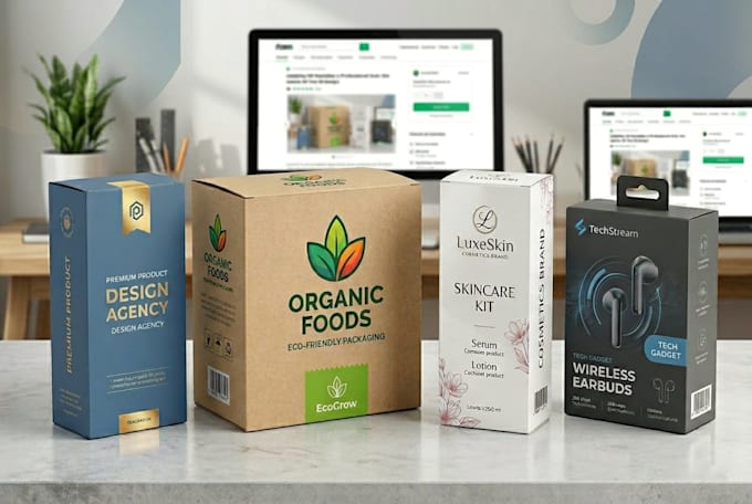 design etsy digital 3d product software box, online course mockups