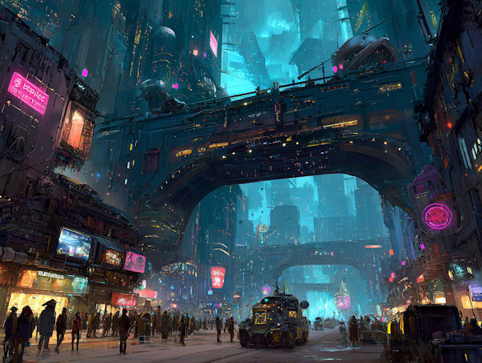 do cyberpunk futuristic city art