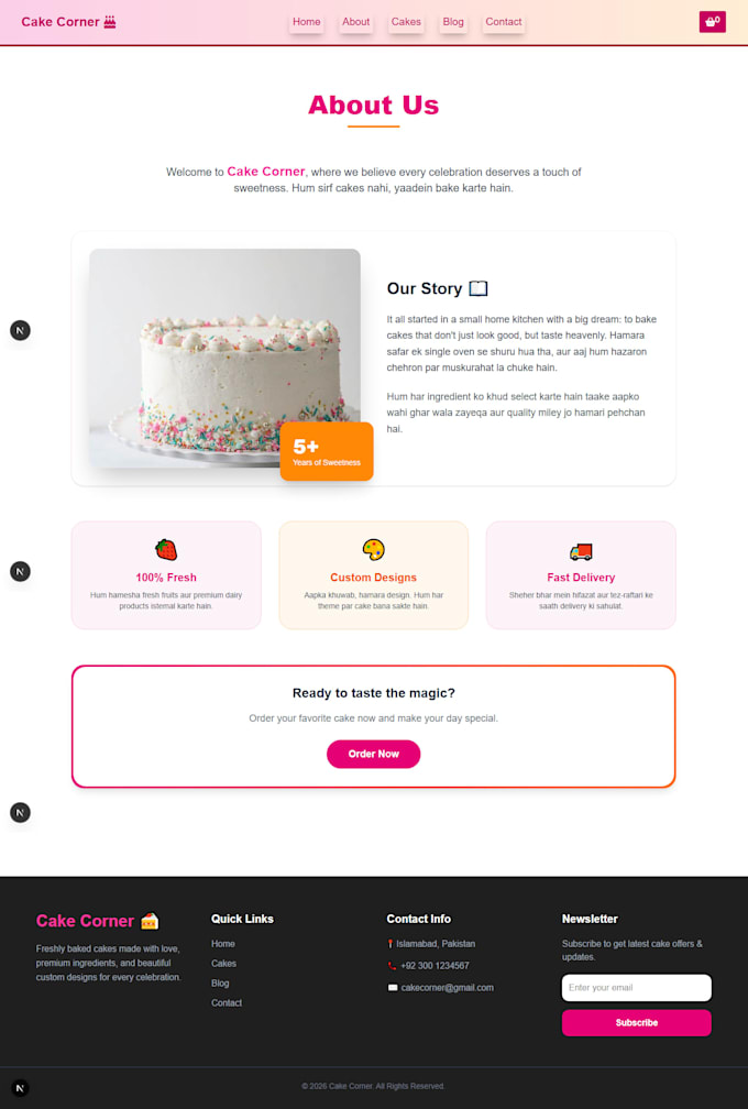 design a bakery or cafe website with online ordering