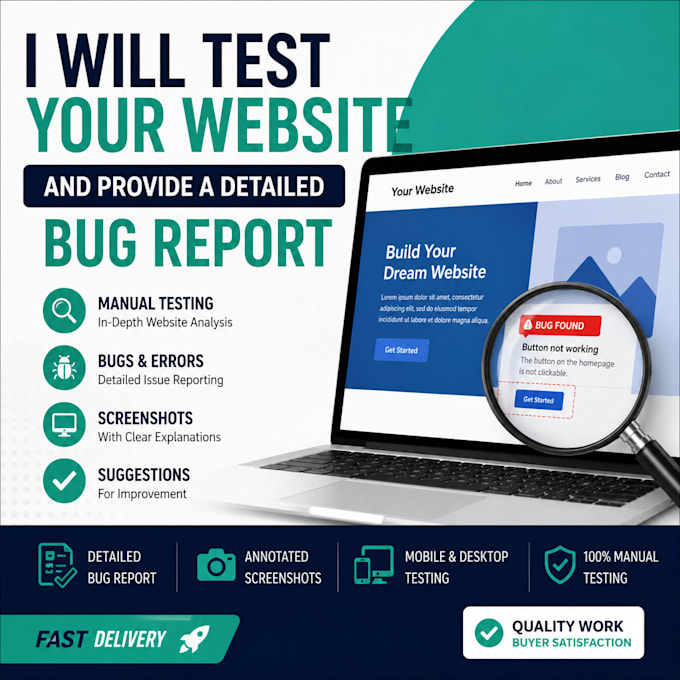 test your website and provide a detailed bug report