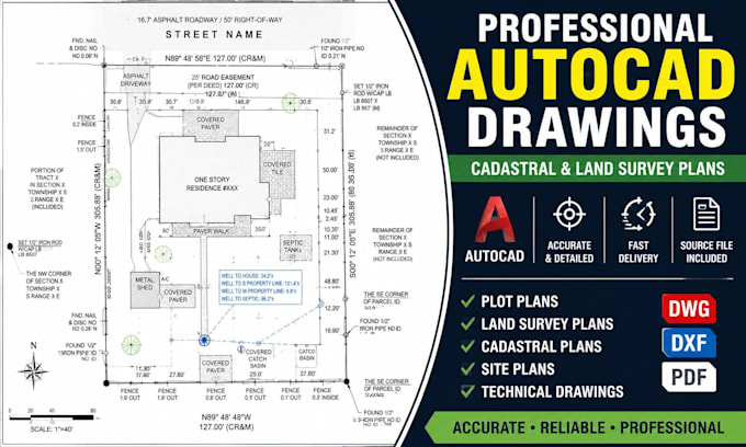 create autocad drawings, cadastral and land survey plans