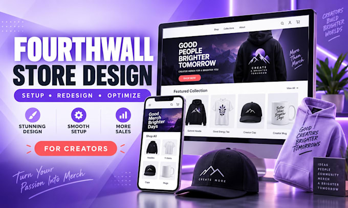 build converting fourth wall website, creators merch design, forthwall pod store