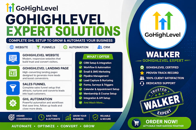 build  your gohighlevel CRM, funnels, workflows, email and SMS automation