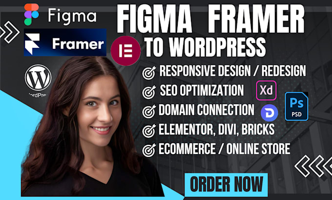 convert transfer figma framer xd psd html to wordpress using acf elementor divi