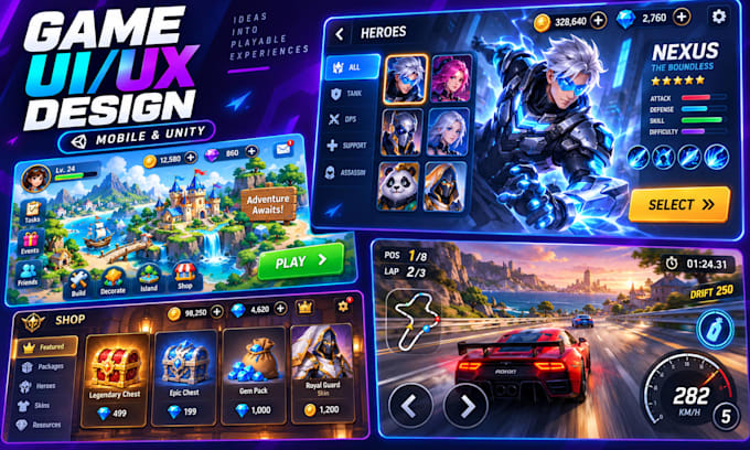 design mobile game UI UX for unity games