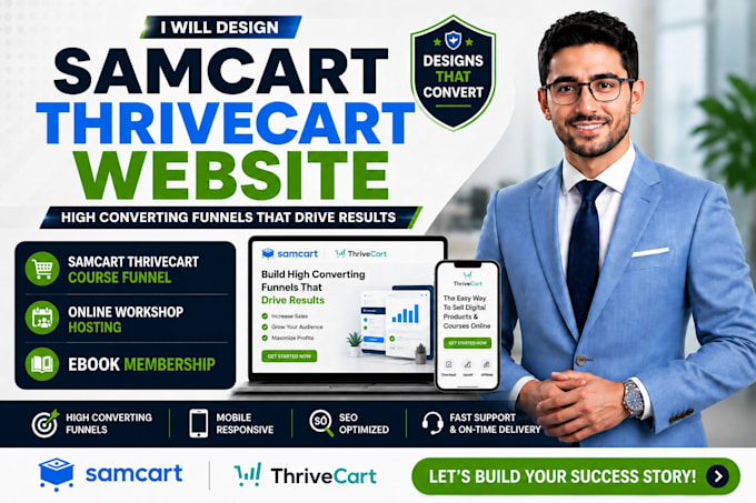 build samcart, thrivecart funnels, workshops, ebooks, membership, course systems