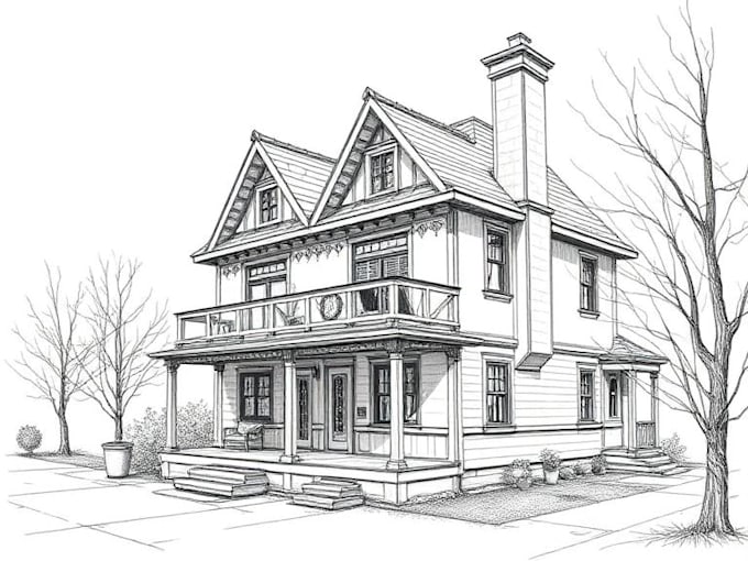 sketch houses and buildings