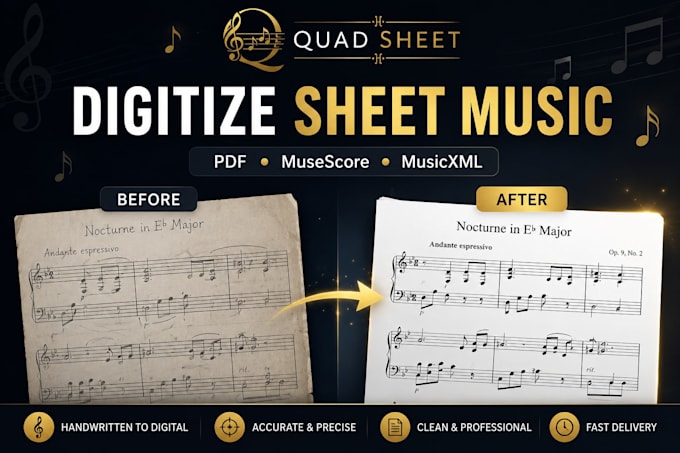 digitize sheet music, handwritten scores into musescore, musicxml and PDF